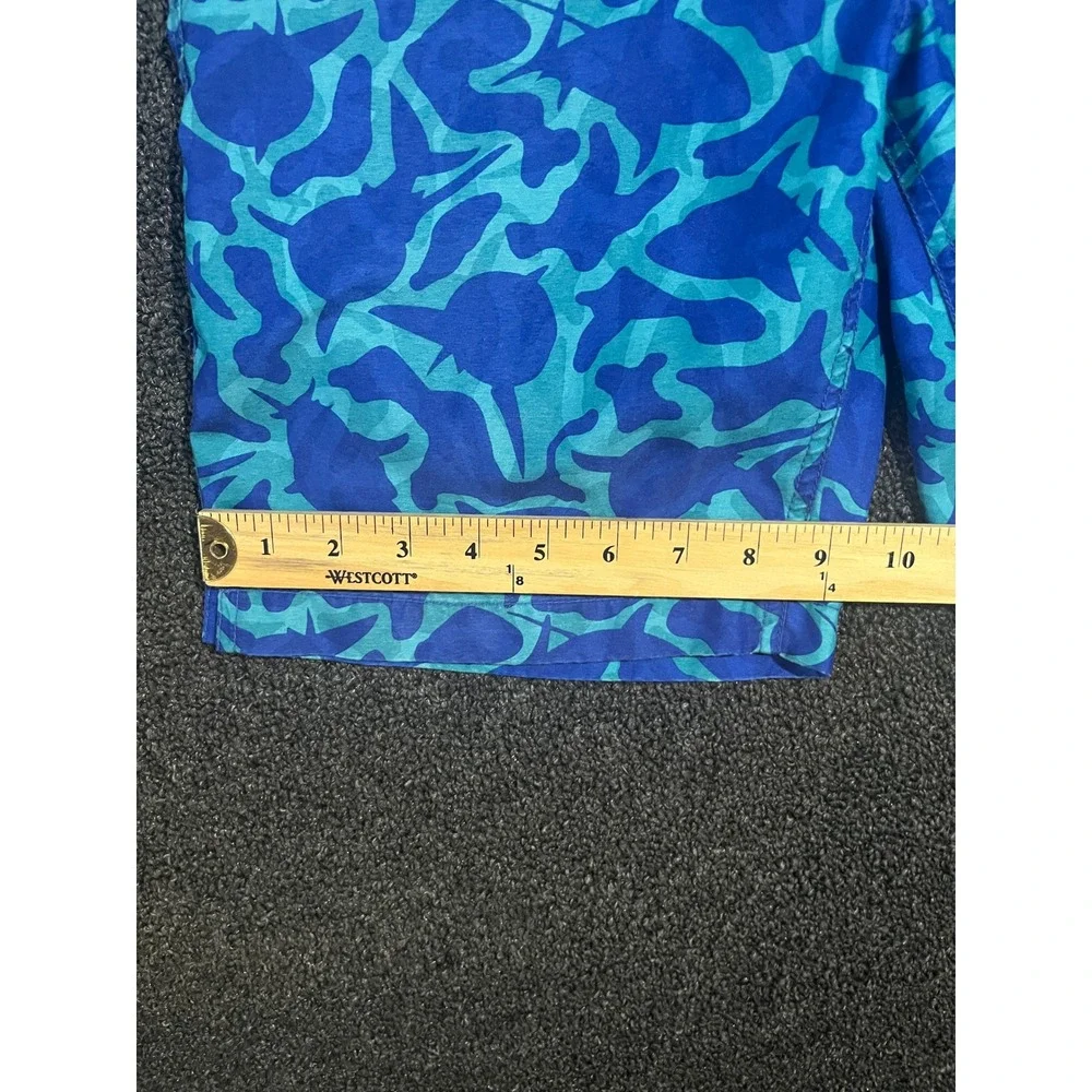 Lands End Boys Blue Shark Camo Swim Trunks Size L 14-16 Mesh‎ Lined Board Shorts